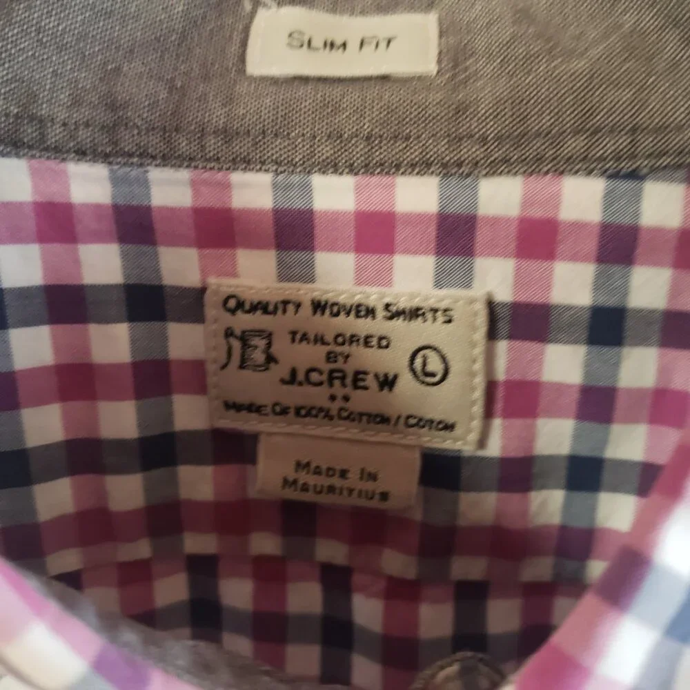 J. Crew Men's Cotton Slim Fit Button Down Blue & Purple Gingham Check Size Large